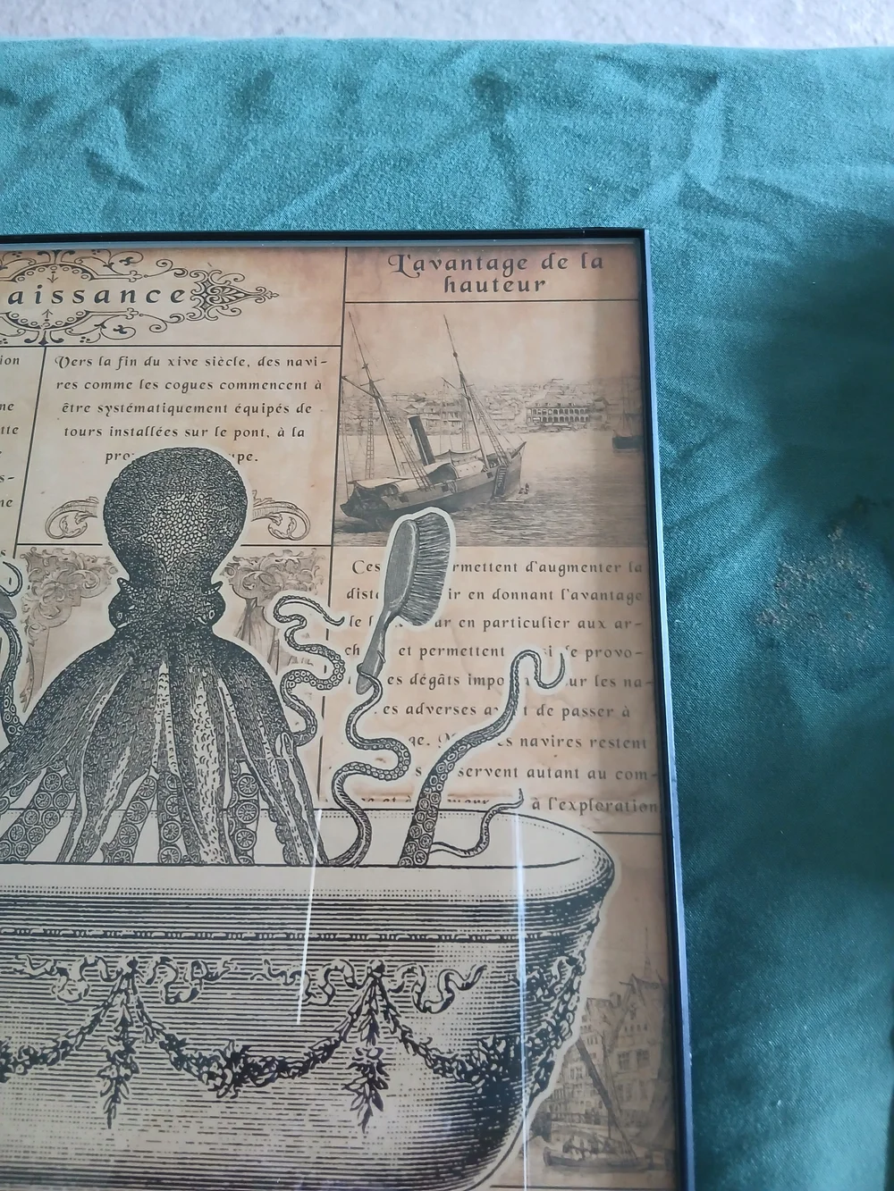 Vintage-Style Octopus Bathtub Wall Art Print - Brown & Beige